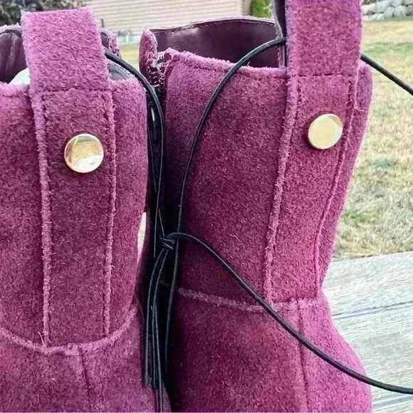 New Full Leather VIOLET & RED Beautiful Fall Wedge Boots in Merlot - Size 8.5 - Picture 6 of 14